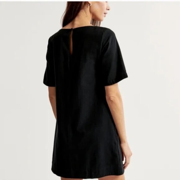 A&F Linen Blend Short Sleeve Mini Dress Black - Picture 2 of 6
